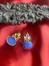 Load image into Gallery viewer, Silver 92.5 gold polish kundan studs with lapis lazuli
