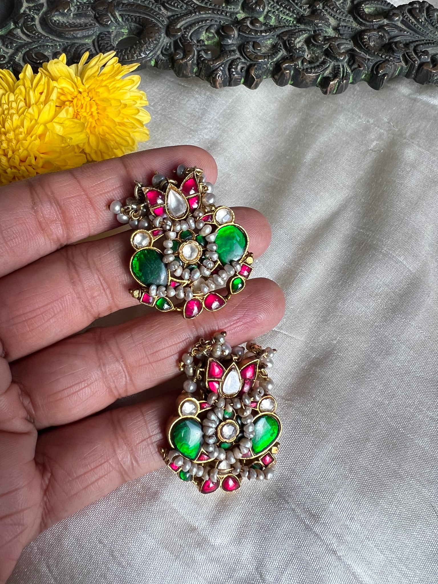 Jewellery Set : Oxidised german silver kundan jewellery set