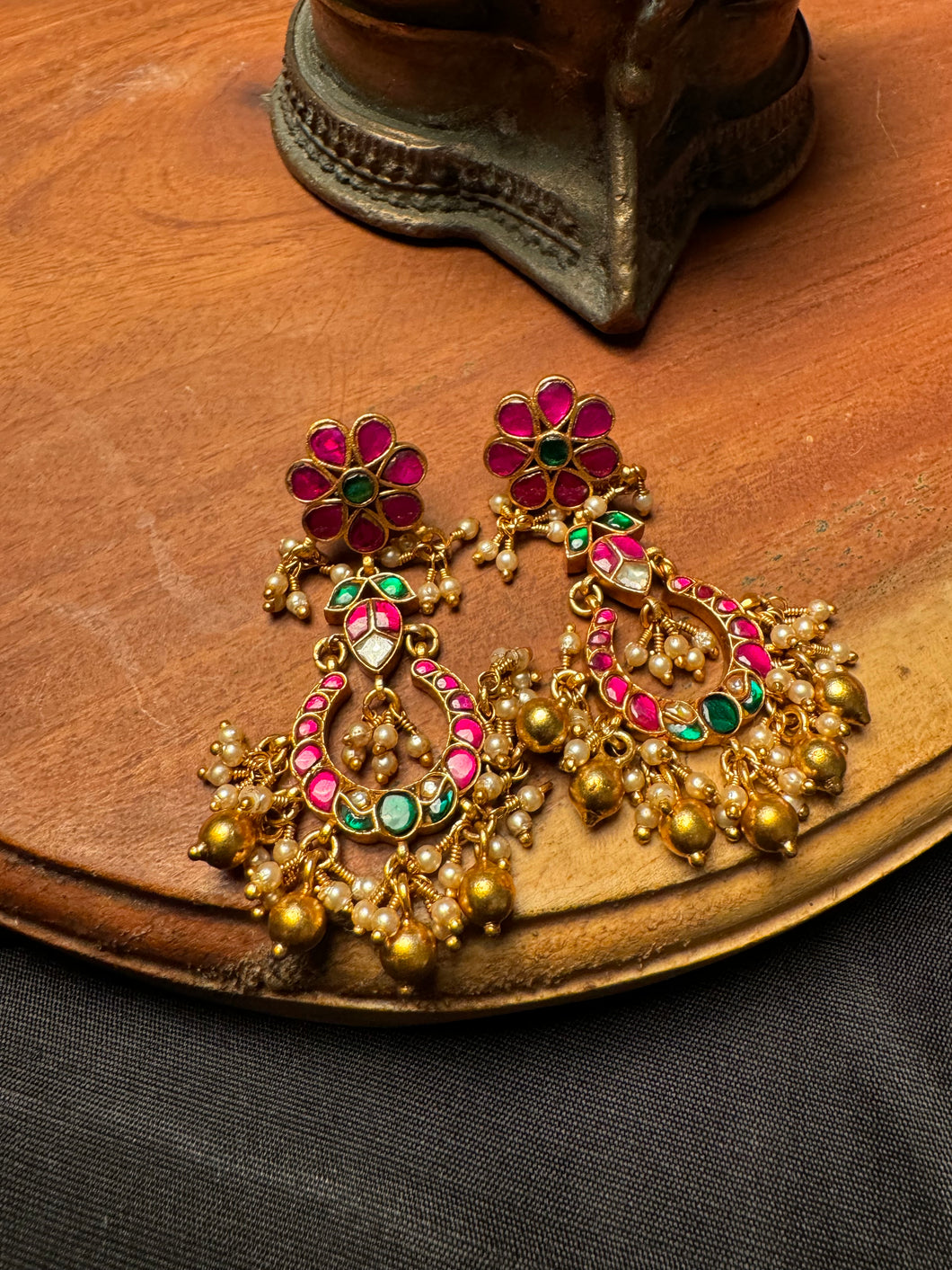 Silver 92.5 gold polish kundan earrings