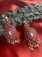 Load image into Gallery viewer, Silver 92.5 gold polish kundan mango earrings

