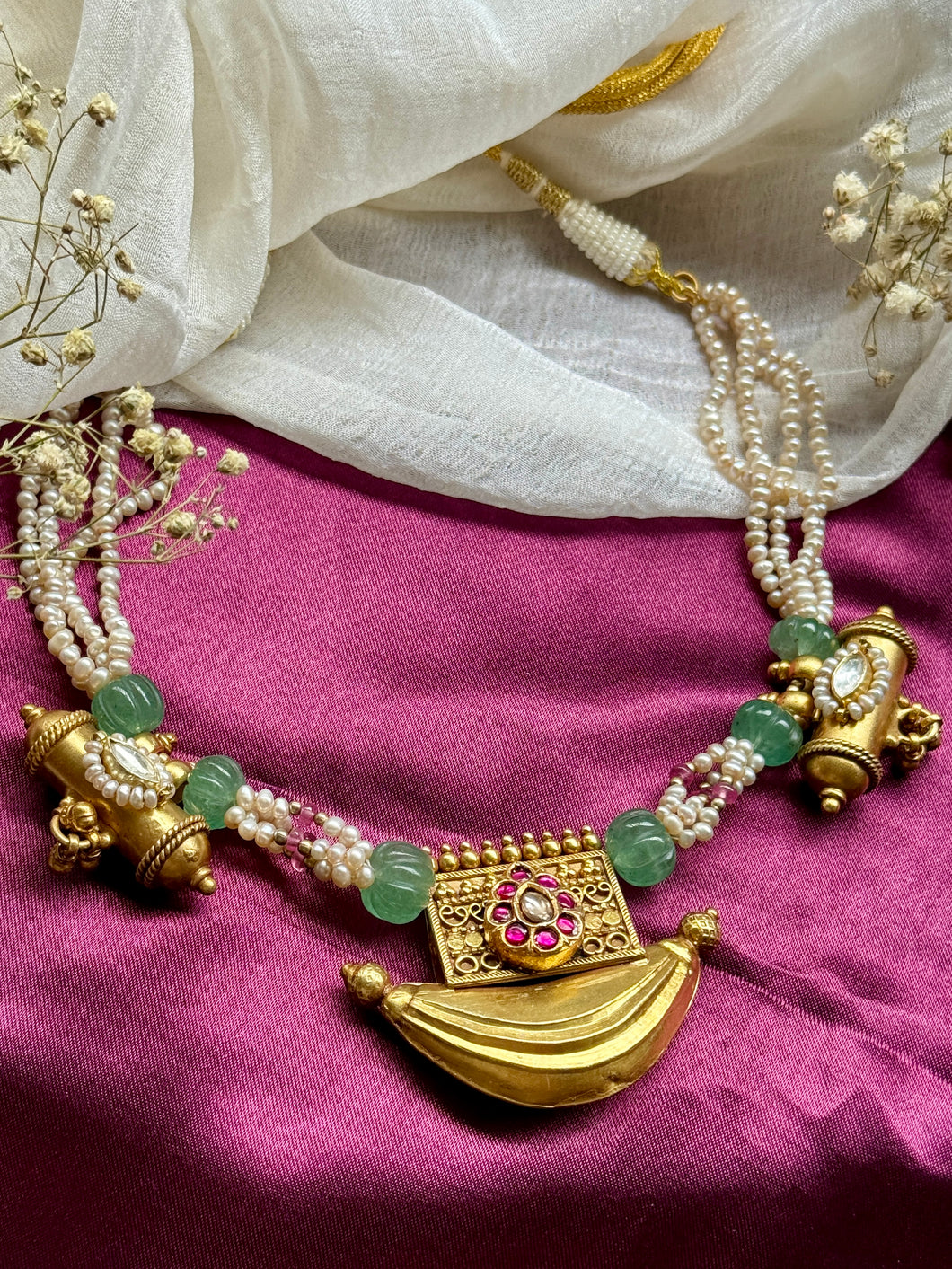 One of a kind silver kundan necklace