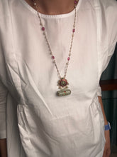 Load image into Gallery viewer, Dainty Inlay work neckpiece in natural aventurine and gemstones
