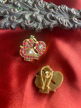 Load image into Gallery viewer, Silver 92.5 gold polish kundan peacock earrings
