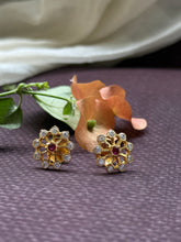 Load image into Gallery viewer, South Indian traditional stone studs in silver 925
