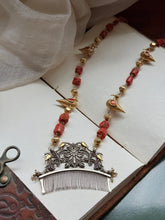 Load image into Gallery viewer, Statement coral comb bird necklace

