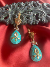 Load image into Gallery viewer, Silver 92.5 gold polish inlay work earrings with turquoise  drops
