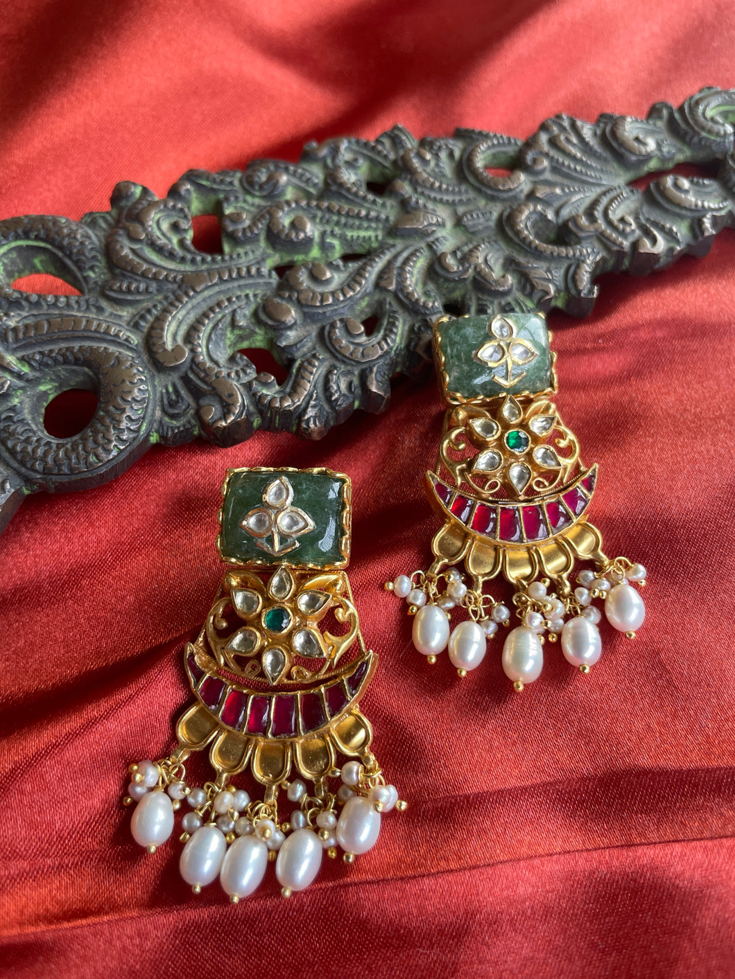 Silver 92.5 gold polish kundan chandbalis earrings