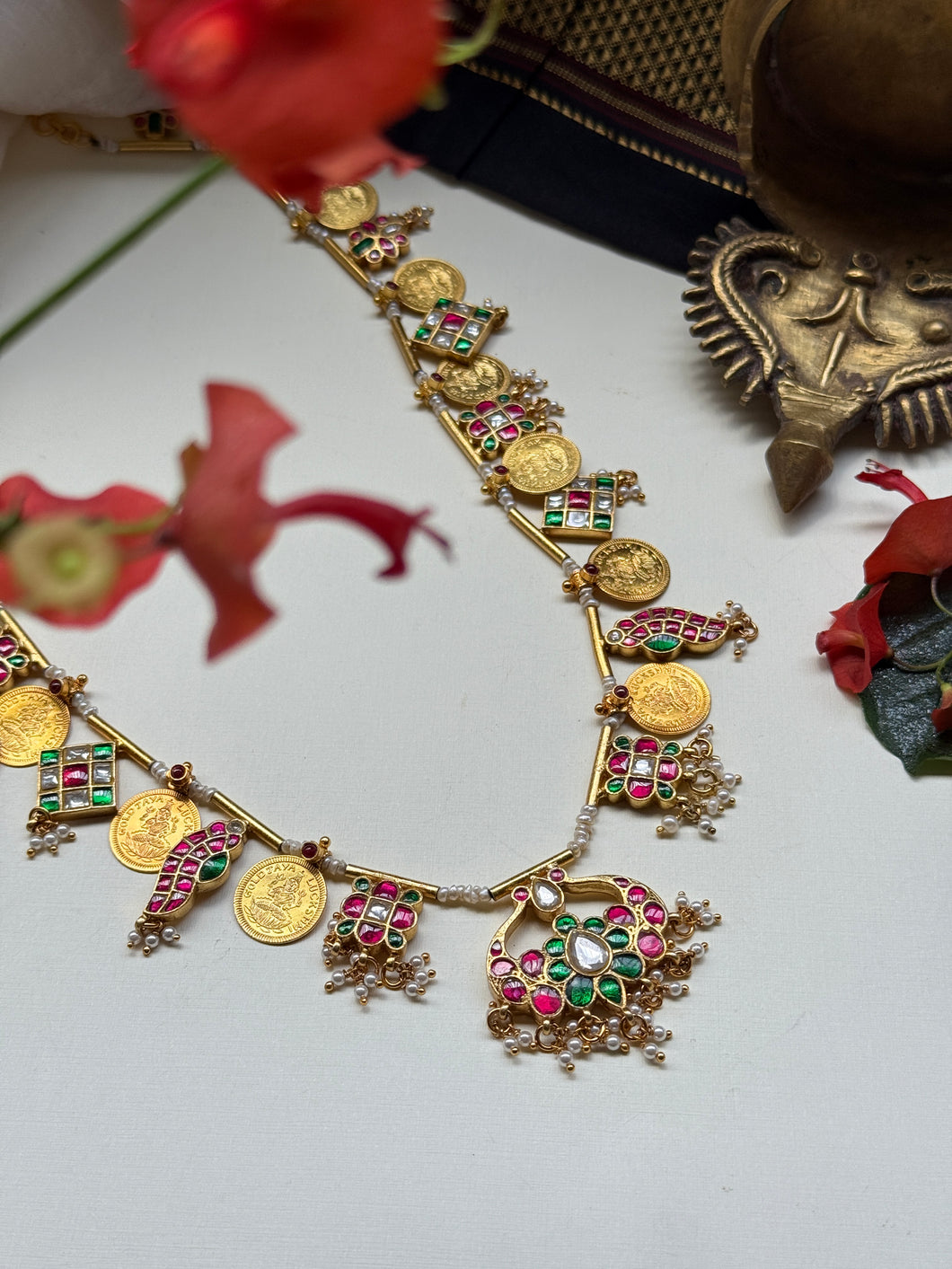 Statement vintage style kasu mala pendant necklace