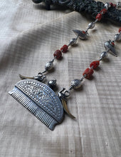 Load image into Gallery viewer, Coral Bird &amp; Silver Comb Necklace
