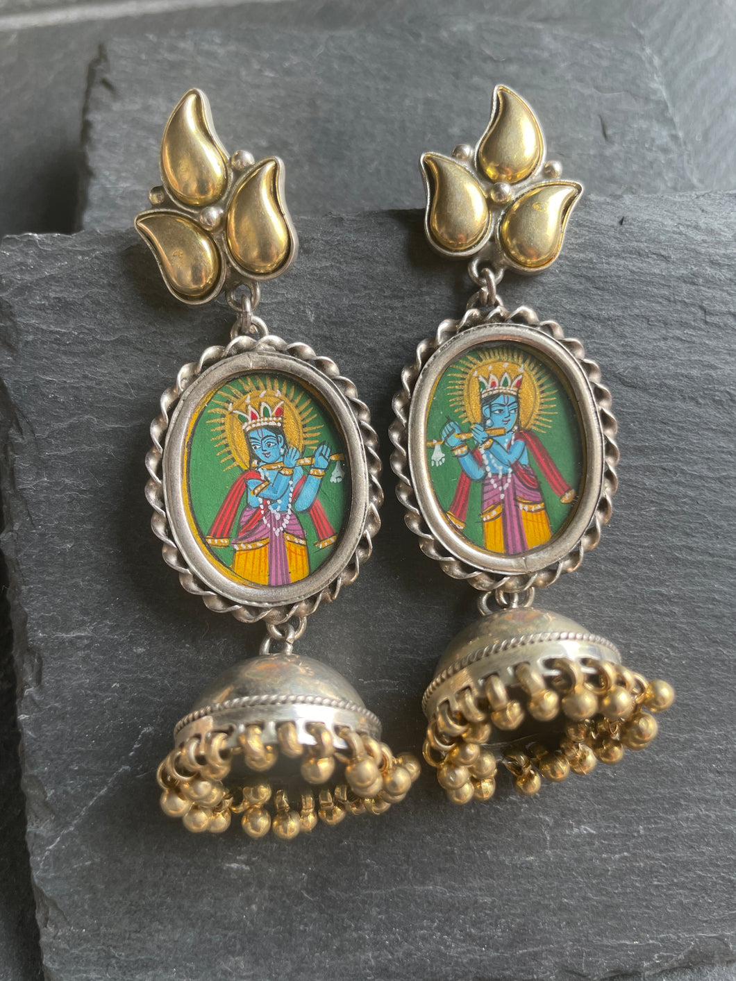 Handpainted Krishna jhumkas