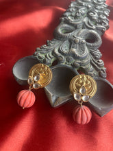 Load image into Gallery viewer, Silver 92.5 gold polish kundan earrings with coral drops
