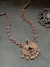 Load image into Gallery viewer, Vintage style swan necklace with cut stones
