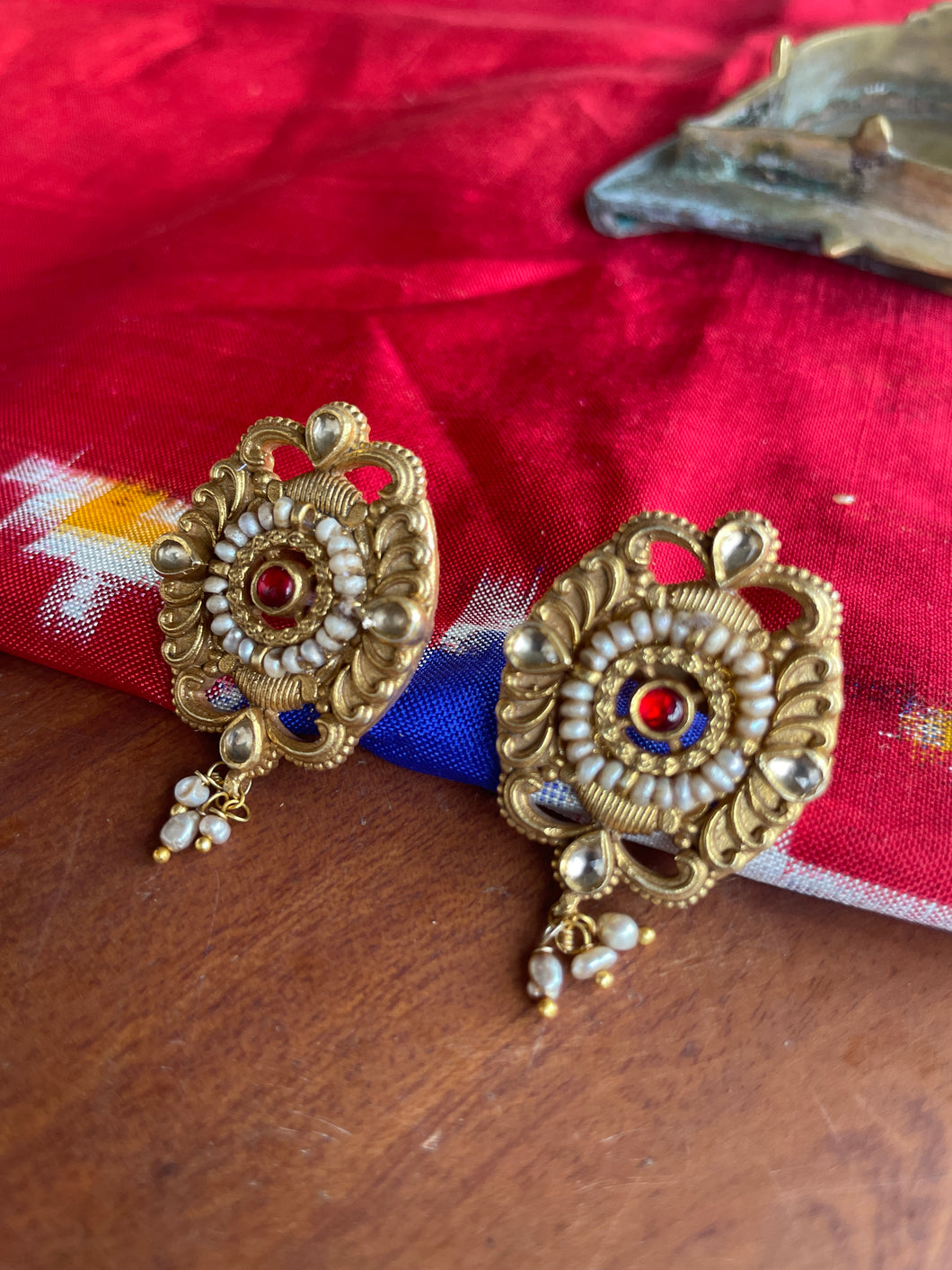 Silver 925 gold polish vintage kundan earrings