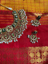 Load image into Gallery viewer, Gold polish kundan work statement necklace set
