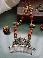 Load image into Gallery viewer, Statement coral comb bird necklace
