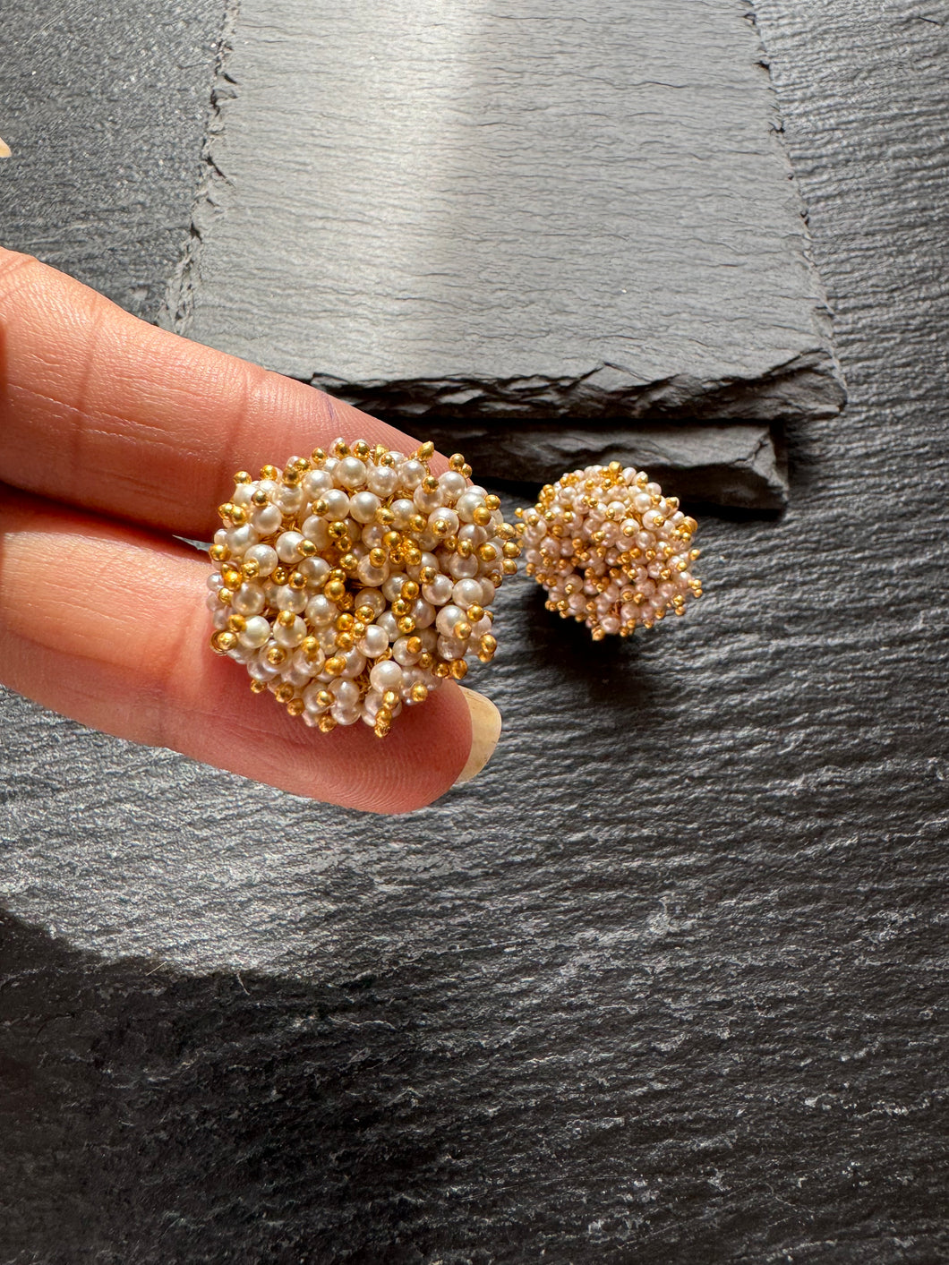 Silver 92.5 gold polish pearl earrings