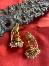 Load image into Gallery viewer, Parrot Statement gold polish Jhumka Earrings
