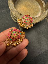 Load image into Gallery viewer, Silver 92.5 gold polish kundan earrings
