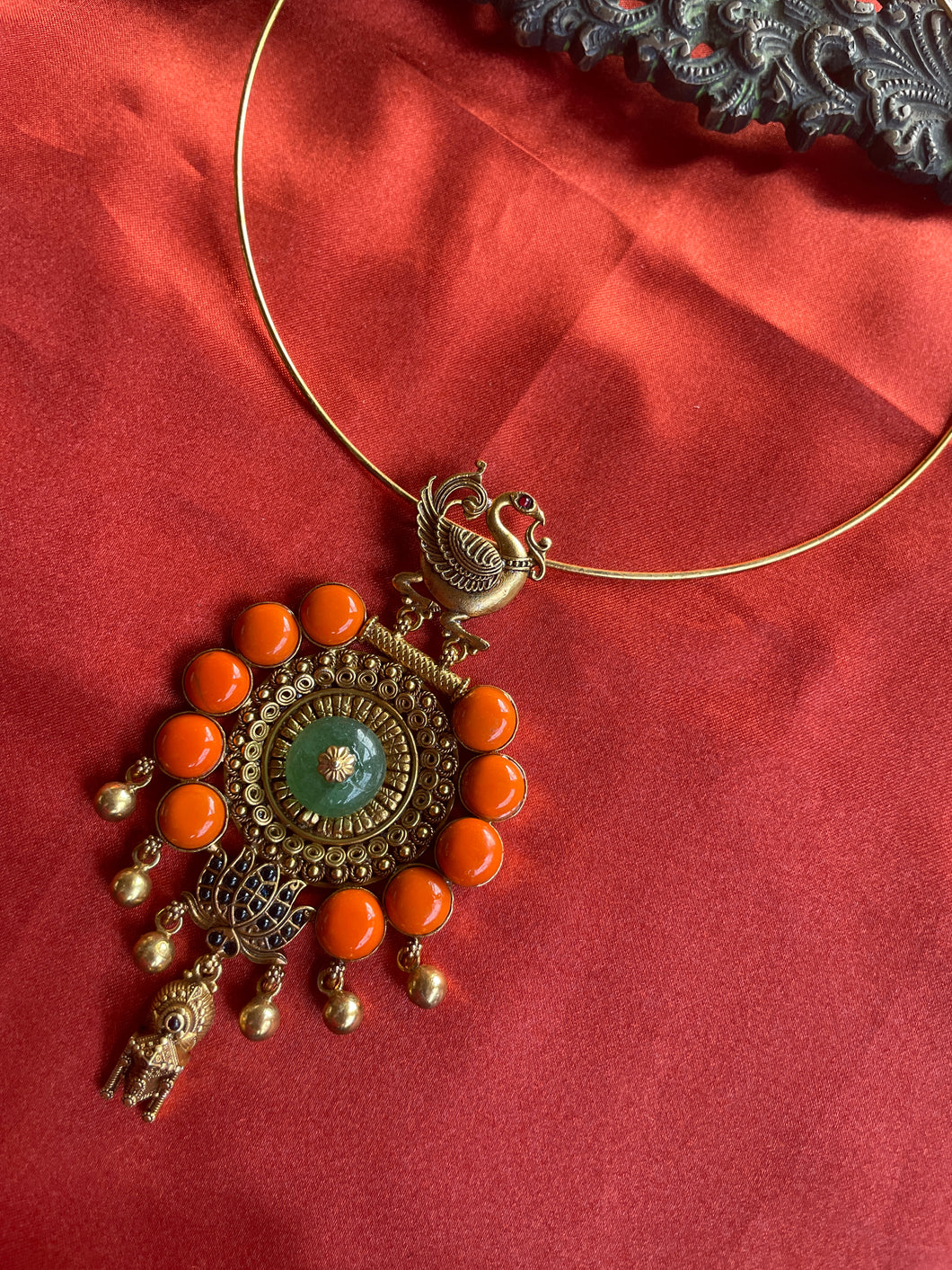 Statement vintage 925gold polish hasli with pendant-11
