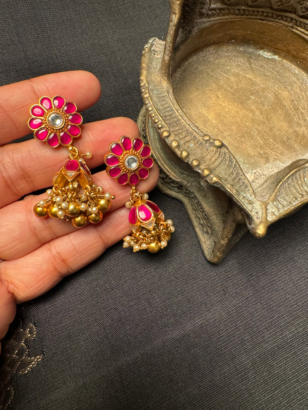 Silver 92.5 gold polish kundan earrings