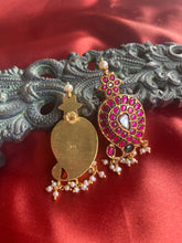 Load image into Gallery viewer, Silver 92.5 gold polish kundan mango earrings
