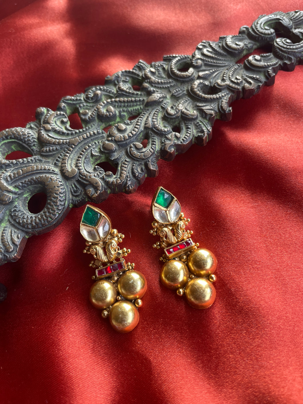 Silver 92.5 gold polish kundan earrings