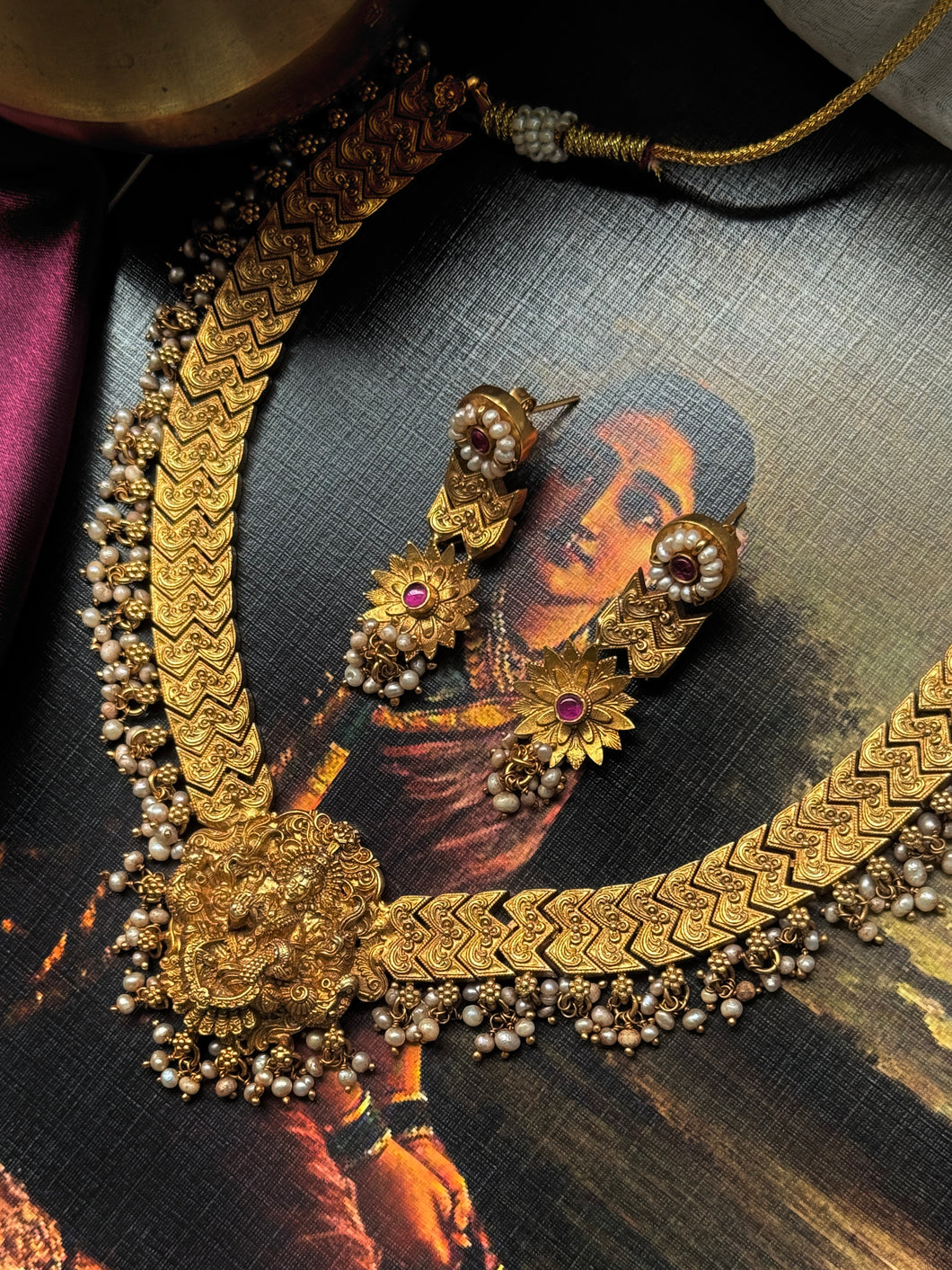 Statement vintage style goddess Laksmi necklace