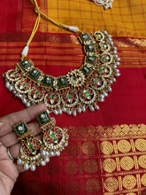 Load image into Gallery viewer, Gold polish kundan work statement necklace set
