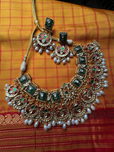 Load image into Gallery viewer, Gold polish kundan work statement necklace set
