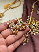 Load image into Gallery viewer, Statement guttapusalu necklace set  in silver 925 and gold polish
