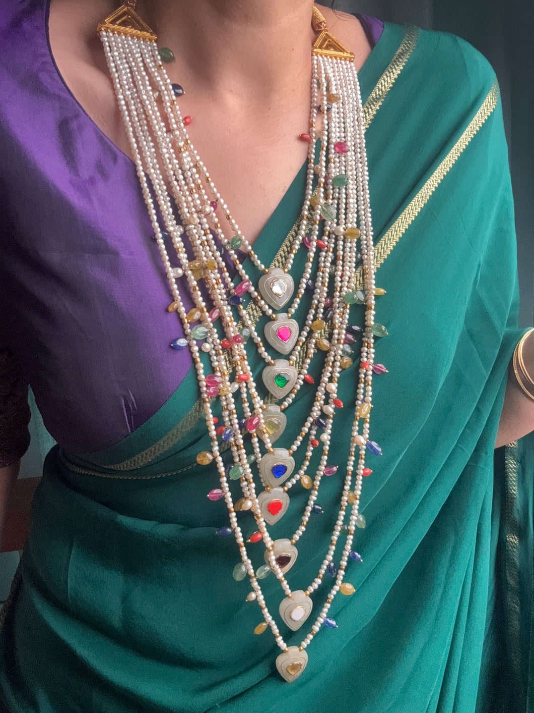 Statement Multilayer Navarathna  Necklace