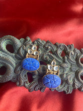 Load image into Gallery viewer, Silver 92.5 gold polish kundan studs with lapis lazuli
