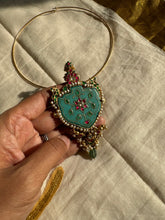 Load image into Gallery viewer, One of a kind, festive inlay work statement turquoise pendant
