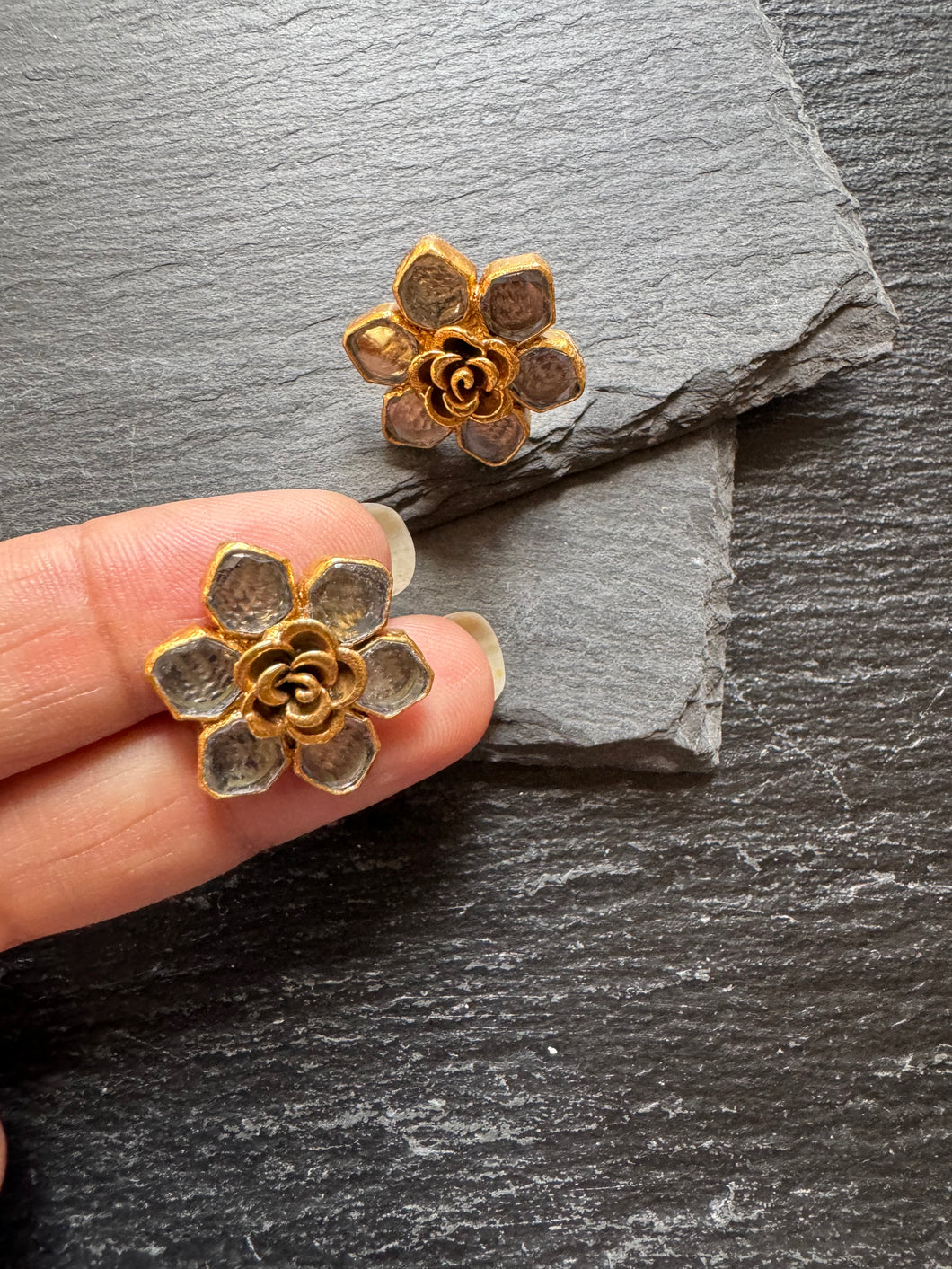 Silver 92.5 gold polish flower earrings