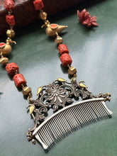 Load image into Gallery viewer, Statement coral comb bird necklace
