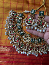 Load image into Gallery viewer, Gold polish kundan work statement necklace set
