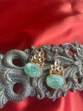 Load image into Gallery viewer, Silver 92.5 gold polish kundan studs with carved emerald stone
