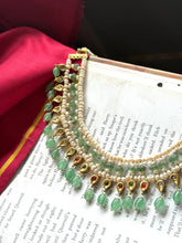 Load image into Gallery viewer, One of a kind layered pearl and emerald necklace set
