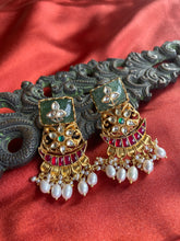 Load image into Gallery viewer, Silver 92.5 gold polish kundan chandbalis earrings
