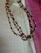 Load image into Gallery viewer, Coral &amp; pearl multiple layered necklace
