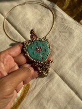 Load image into Gallery viewer, One of a kind, festive inlay work statement turquoise pendant
