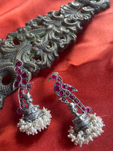 Load image into Gallery viewer, Peacock Statement Jhumka Earrings
