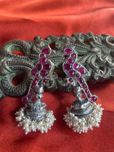 Load image into Gallery viewer, Peacock Statement Jhumka Earrings
