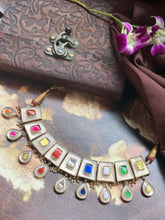 Load image into Gallery viewer, Statement inlay work navratna necklace
