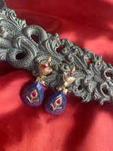 Load image into Gallery viewer, Silver 92.5 gold polish inlay work earrings with lapis lazuli drops
