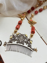 Load image into Gallery viewer, Statement coral comb bird necklace
