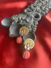 Load image into Gallery viewer, Silver 92.5 gold polish kundan earrings with coral drops
