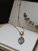 Load image into Gallery viewer, Dainty Inlay work necklace in natural aventurine and gemstones
