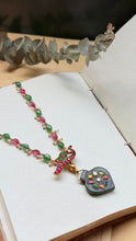 Load image into Gallery viewer, Dainty inlay work neckpiece in natural aventurine and gemstones
