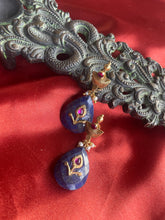 Load image into Gallery viewer, Silver 92.5 gold polish inlay work earrings with lapis lazuli drops
